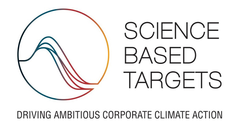 Logo of “Science Based Targets” with gradient lines and the text “Driving Ambitious Corporate Climate Action”.